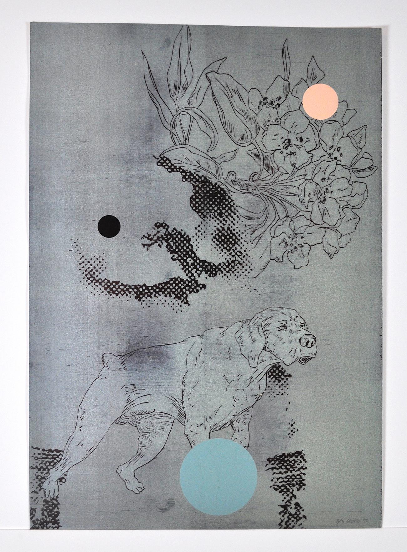 Scandinavian Screen Print in Silver Color, number 3/3 - Gray Animal Print by Lars Grenaae