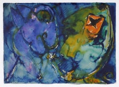 Watercolor by the Scandinavian Chagall, Carl-Henning Pedersen