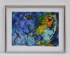 Watercolor by the Scandinavian Chagall, Carl-Henning Pedersen