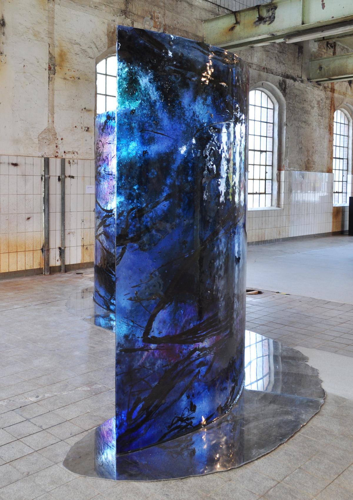 blue glass sculpture