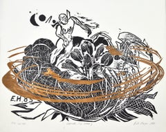 Woodcut "Dreamer (W. Blake)" by Erik Hagens, Denmark 1984