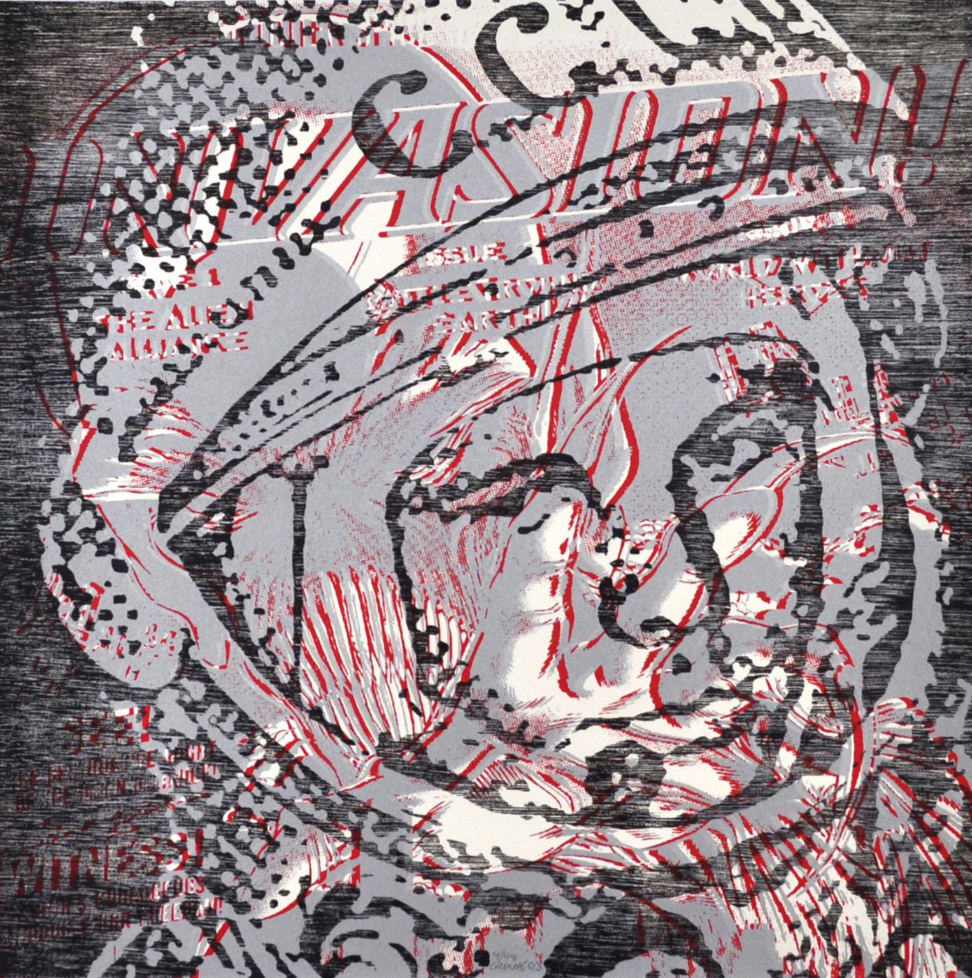 Scandinavian Woodcut and Screen Print  "Yuri Gagarin", numbered and signed - Mixed Media Art by Lars Grenaae