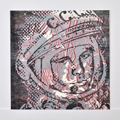 Scandinavian Woodcut and Screen Print  "Yuri Gagarin", numbered and signed