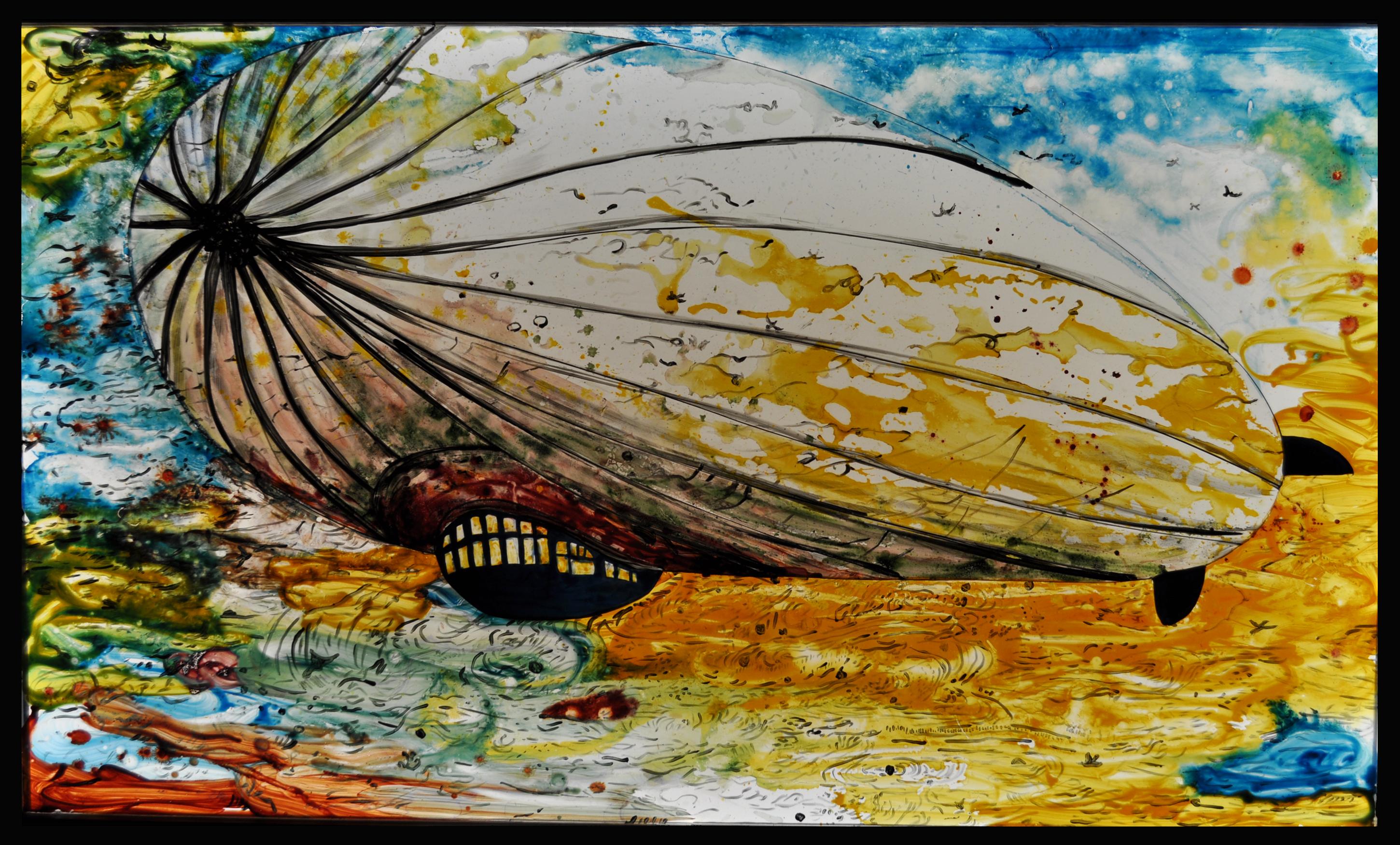 Mie Mørkeberg Figurative Painting - Scandinavian Stained Glass Window/Painting "Glass Zeppeliner"