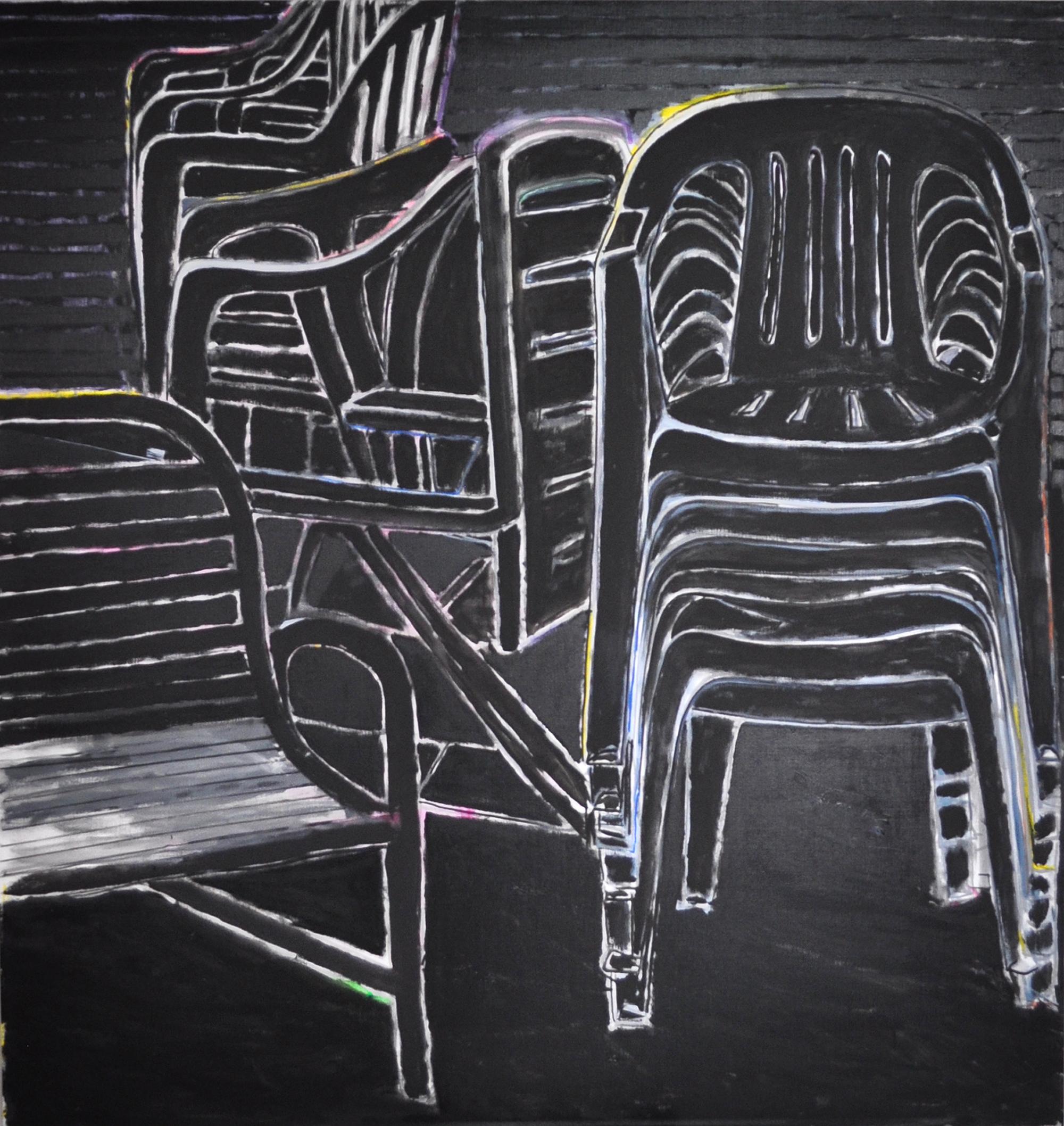 Peter Stuhr Still-Life Painting – Contemporary Neo-Expressionistic Painting - Eclipse of the Chairs II