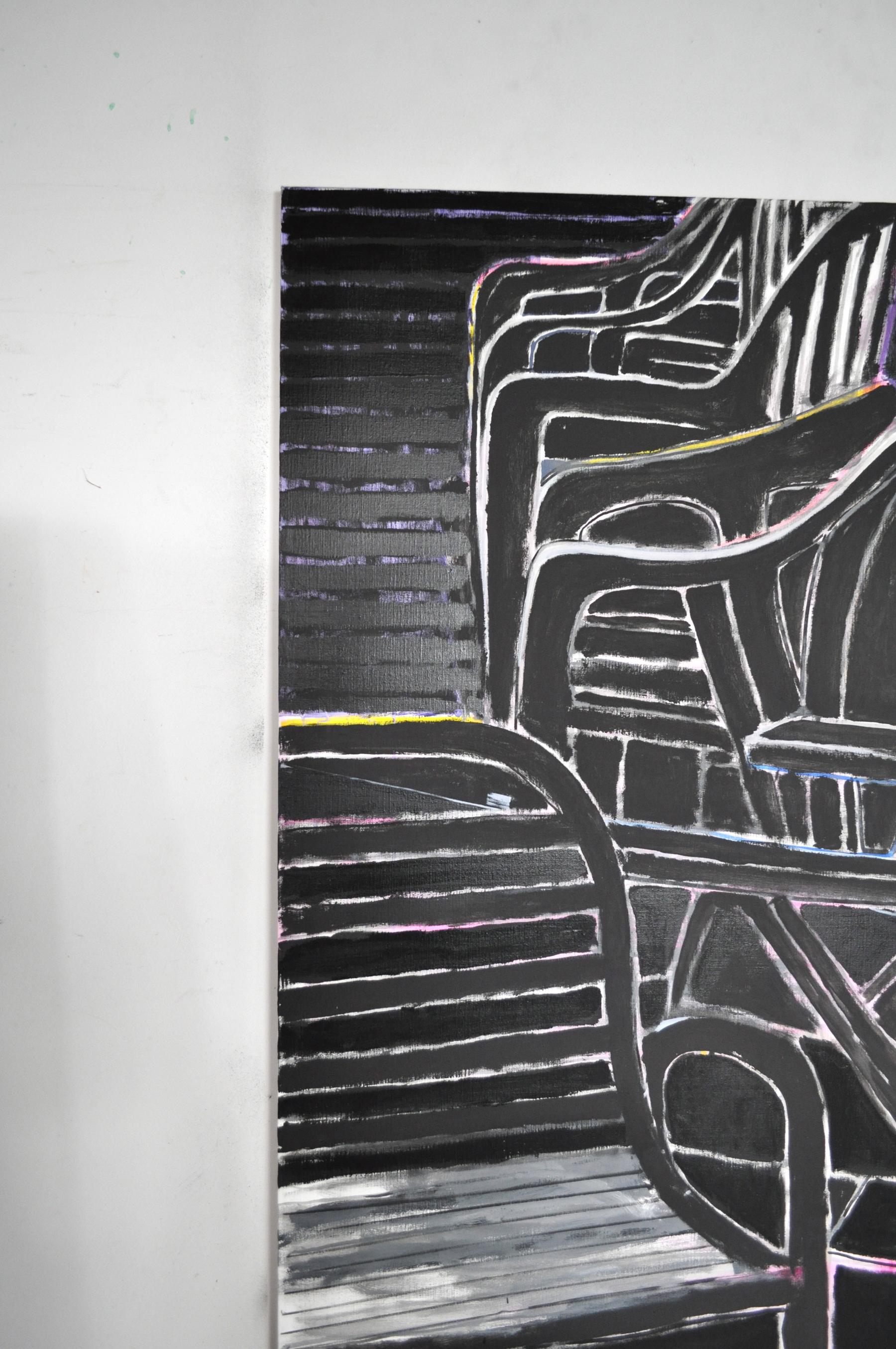 Contemporary Neo-Expressionistic Painting - Eclipse of the Chairs II For Sale 2