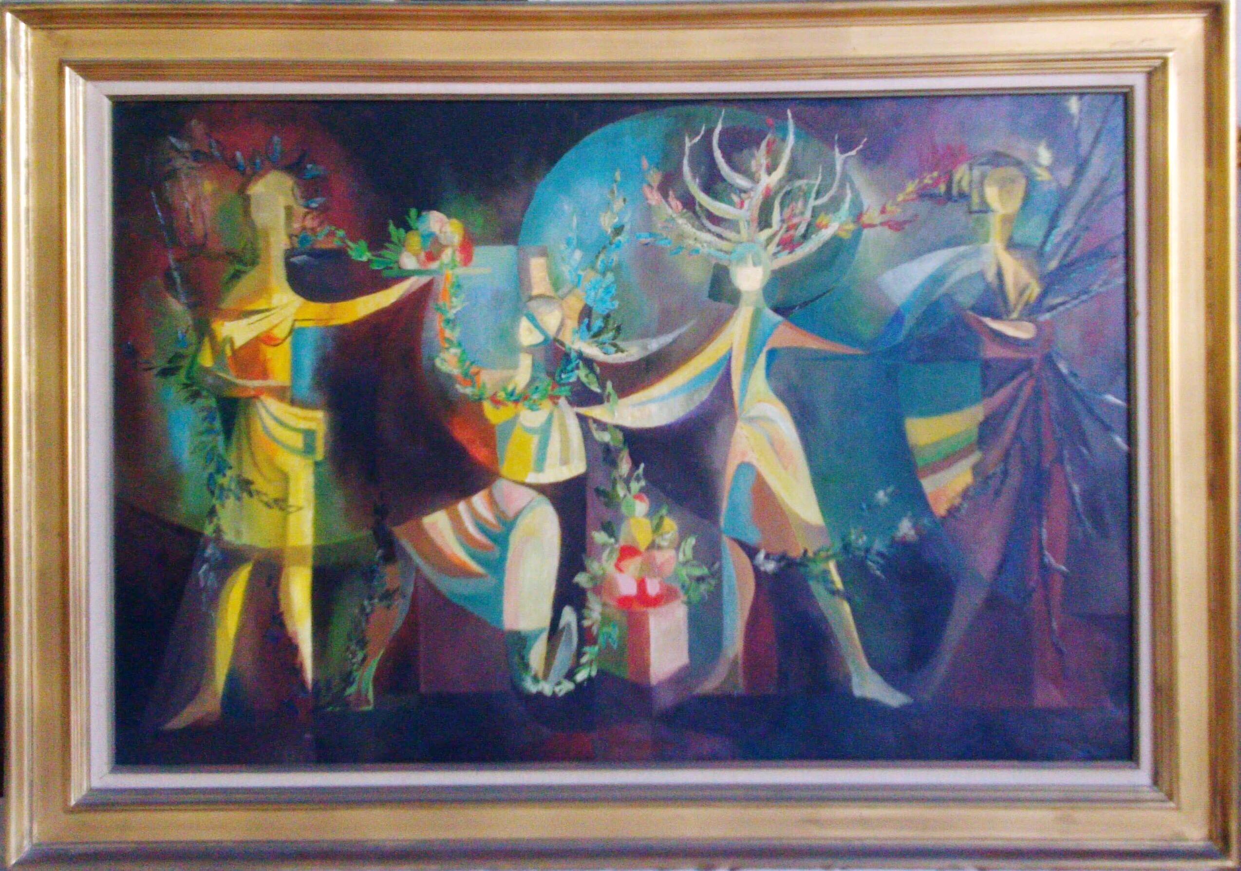 French Surrealist Oil Painting Titled The Four Seasons - Gray Abstract Painting by Lucien Coutaud ( Manner of )