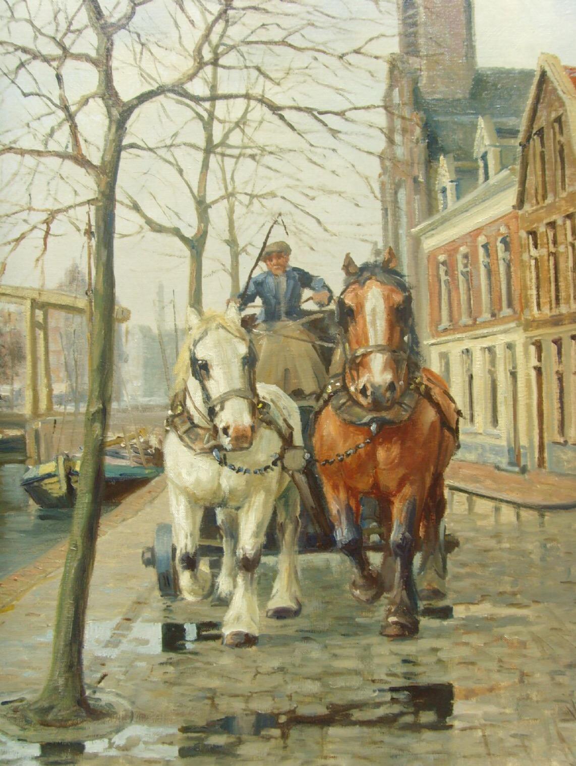 We are offering for sale this large and extremely well painted oil on canvas painting by the Dutch artist H. Welters,which has slight impressionist influence in style,and which has been signed in the lower right hand corner. 

The painting depicts a