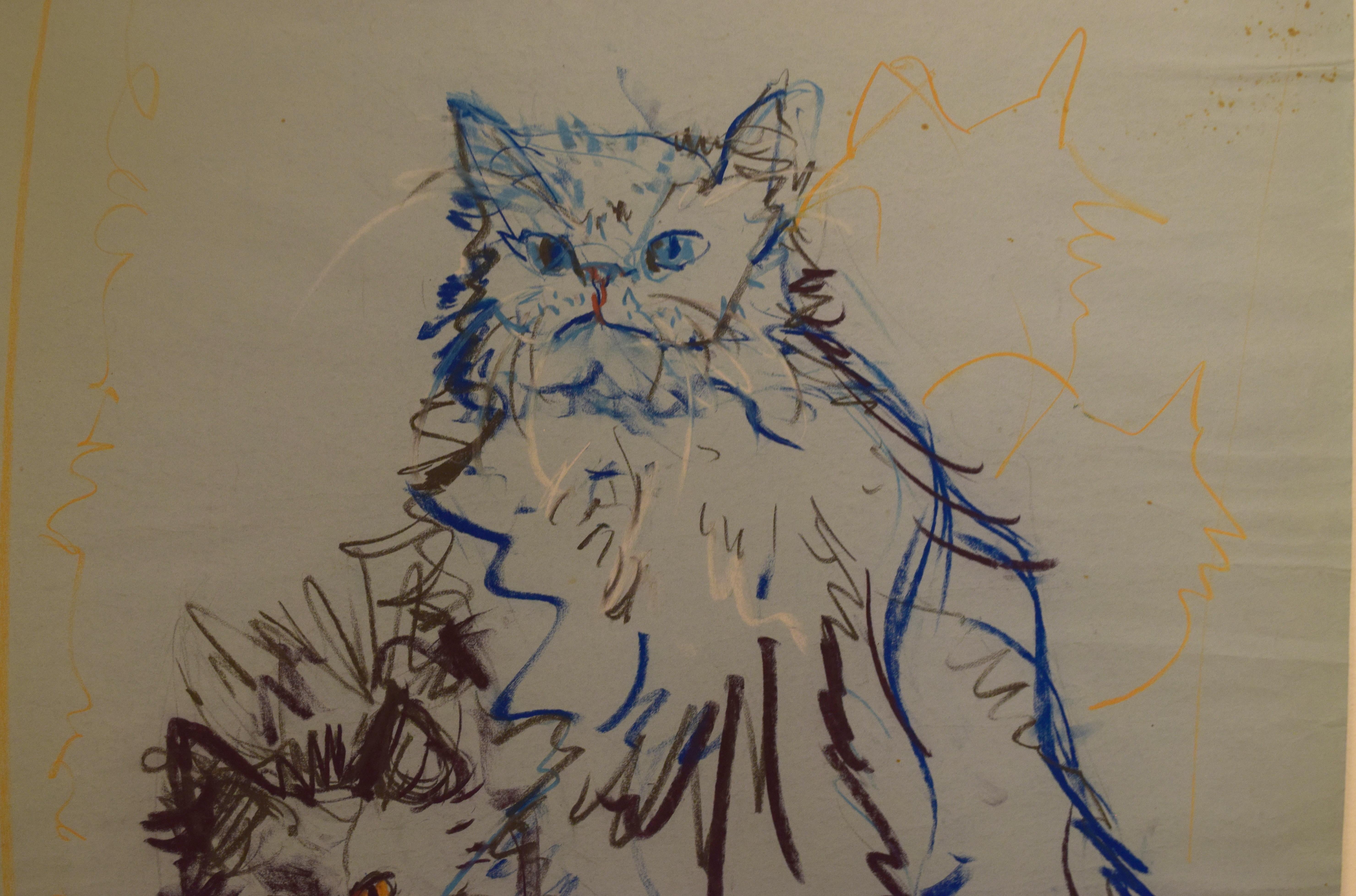 Cat III Tao Art drawing series by Miguel Angel Batalla (Chalk & Ink) on Paper For Sale 1