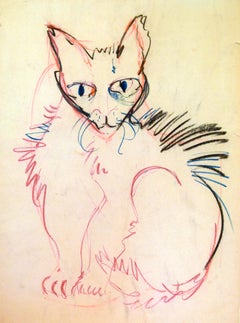 Vintage Cat IV Tao Art Drawing series by Miguel Angel Batalla (Chalk & Ink on Paper)