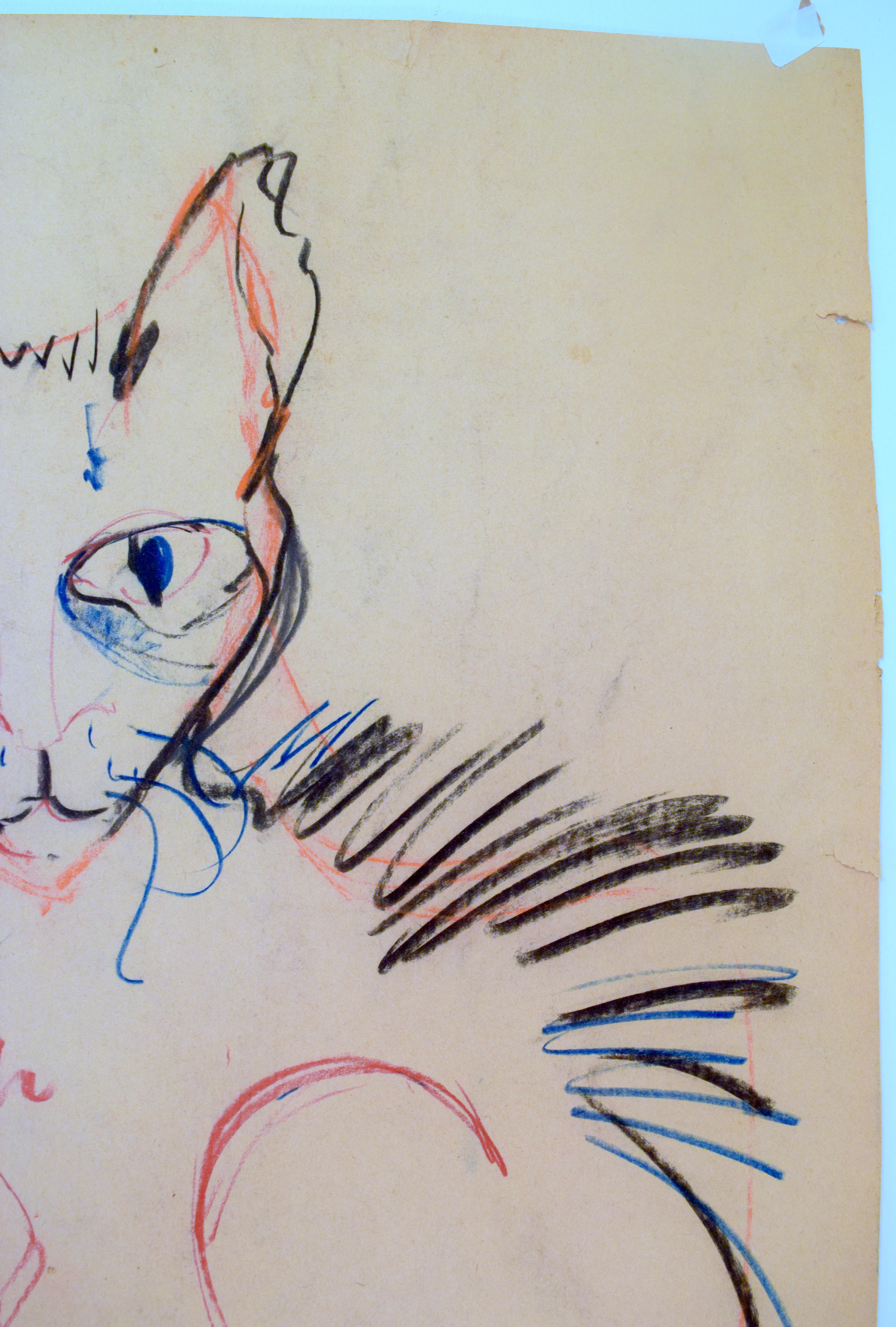 Cat IV Tao Art Drawing series by Miguel Angel Batalla (Chalk & Ink on Paper) For Sale 2