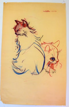 Cat VIII Tao Art Drawing series by Miguel Angel Batalla (Chalk & Ink) on paper