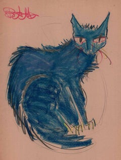 Cat VII Tao Art drawing Series Miguel Angel Batalla (Chalk & Ink) on Paper