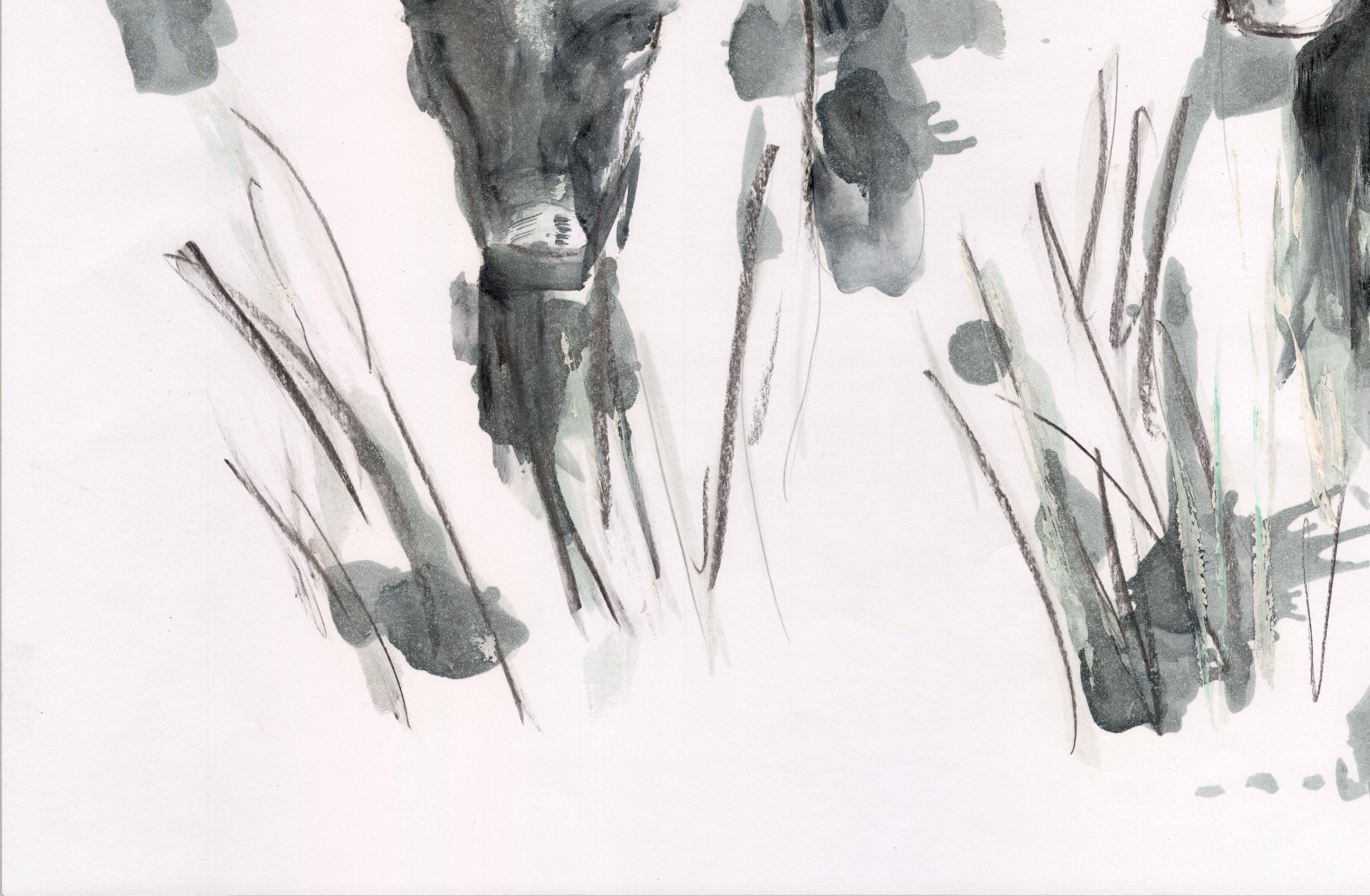 Countryside Series - Grazing Cows by Silvina Pirola Oil & Charcoal on Paper For Sale 2