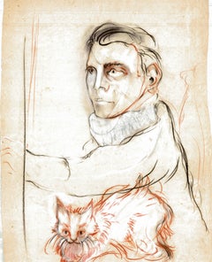 Vintage Autoportrait I original Tao Art drawing by Miguel Angel Batalla (Chalk & Ink)