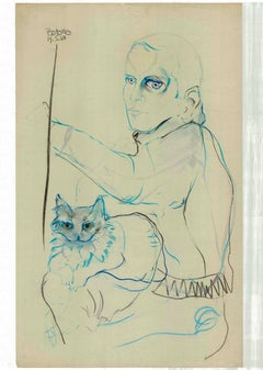 Vintage Autoportrait IV original Tao Art drawing by Miguel Angel Batalla (Chalk & Ink)