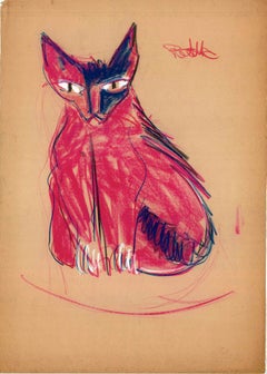 Vintage Cat VI original Tao Art drawing series by Miguel Angel Batalla (Chalk & Ink)