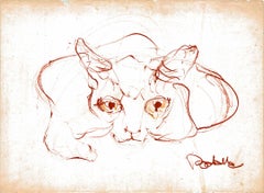 Vintage Cat IX original Tao Art drawing series by Miguel Angel Batalla (Chalk & Ink)