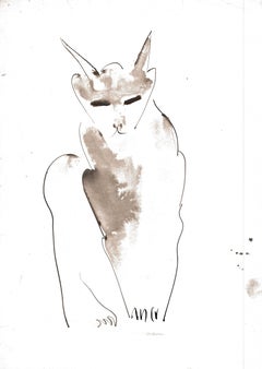 Cat I Ink Drawing Series by Miguel Angel Battle Ink on Paper Tao Art