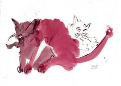 Cat III Ink Drawing Series by Miguel Angel Battle Ink on Paper
