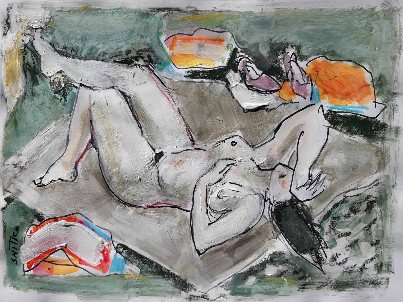 Lidia Snitko-Pleszko Figurative Art - Nude - XXI century, Figurative nude drawing, Gouache, Mixed media