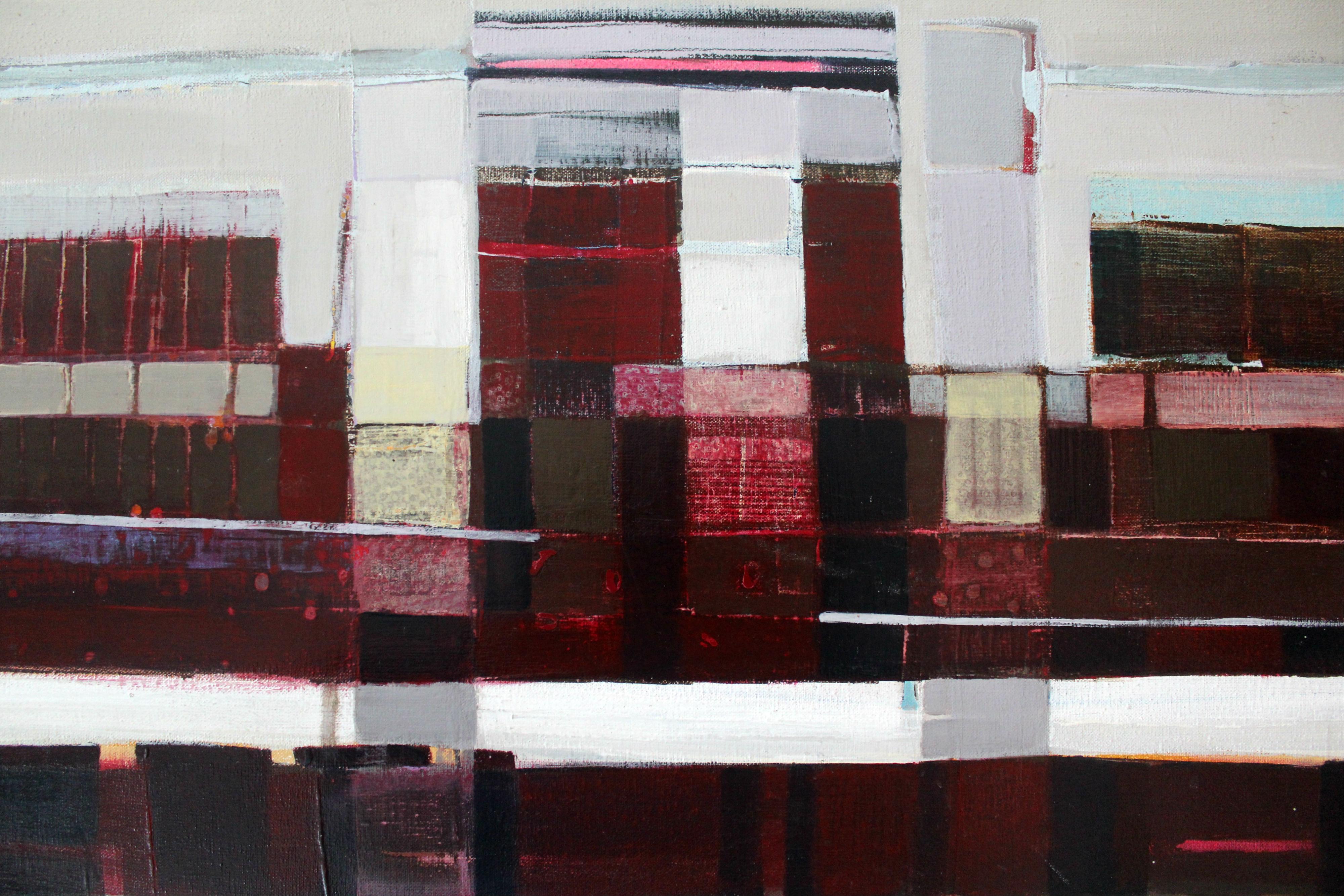 Crimson-Komposition - Abstraktion IV - Abstraktes Gemälde des 21. Jahrhunderts, Hellrot (Geometrische Abstraktion), Art, von Iwona Delińska