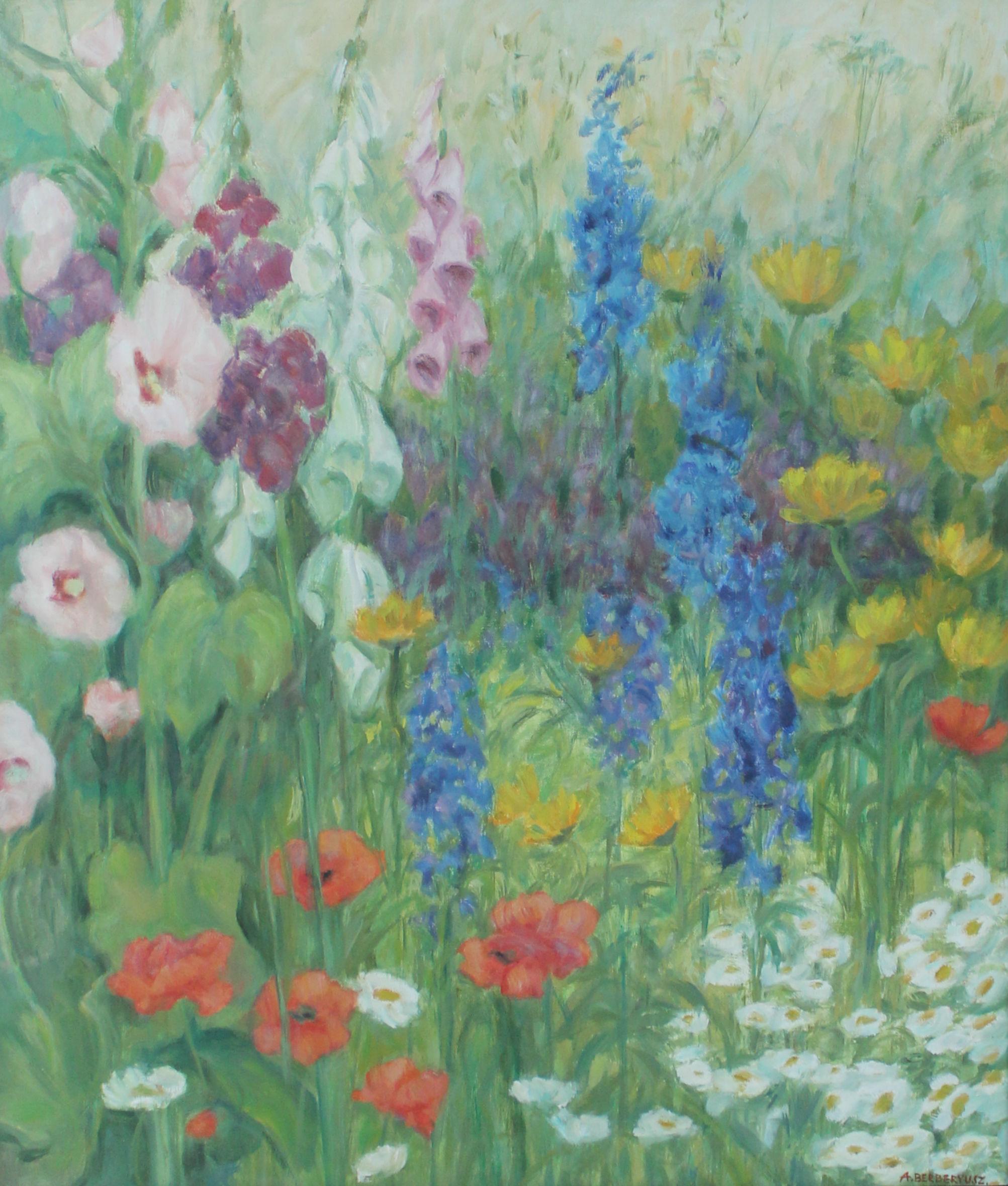Alicja Berberyusz Landscape Painting - Flowers - XX Century, Still-life Oil Painting, Colorful, Bright Colors