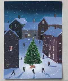 Christmas Tree - XXI Century Contemporary Figurative Gouache Painting, Landscape