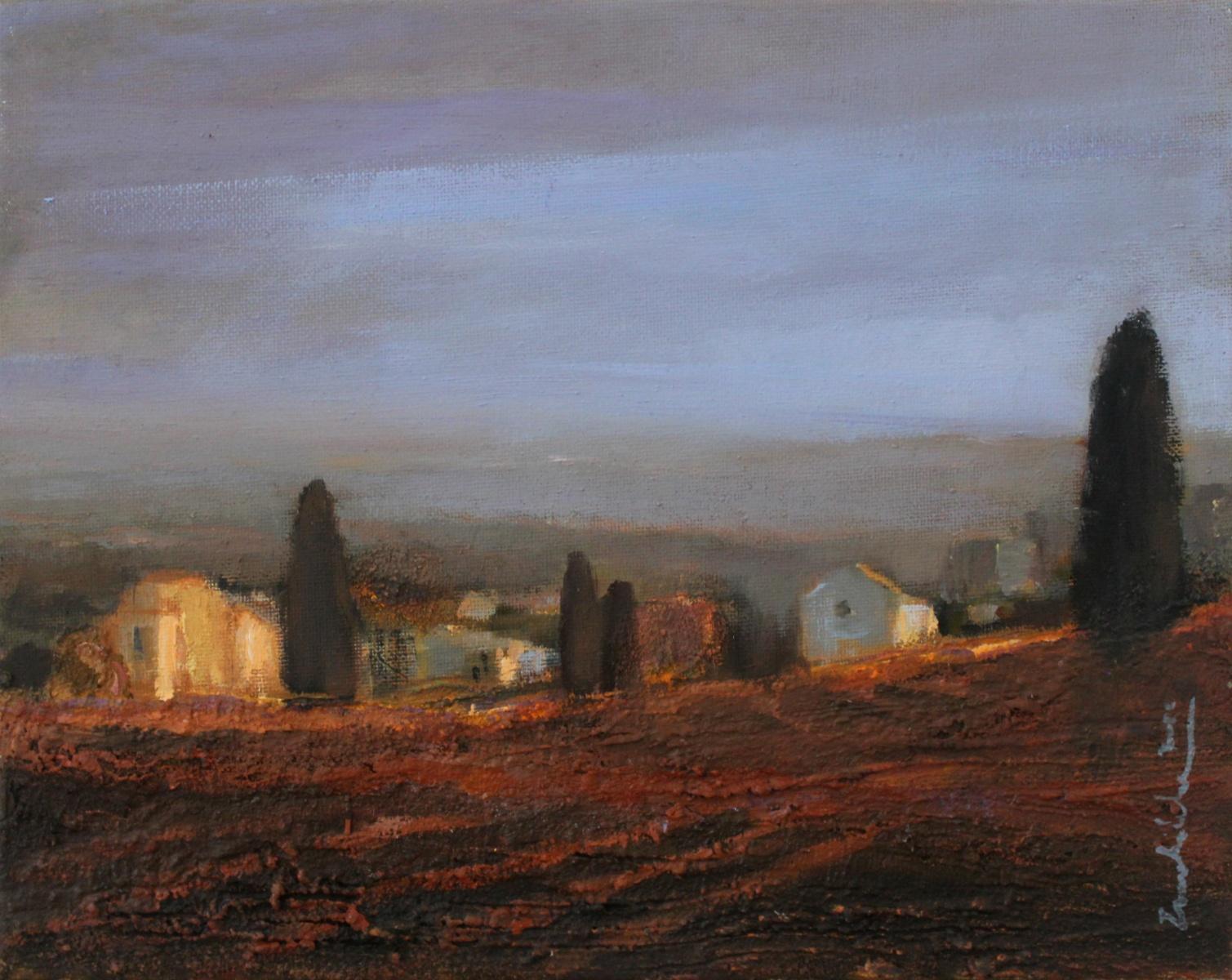 Sunset - XXI Century, Contemporary Landscape Oil Painting, Muted Colors - Art by Katarzyna Zwolińska