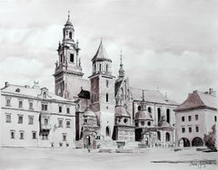 Cracow, St. Mary's Basilica - Contemporary Watercolor & Ink Landscape Painting