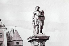 Il castello di Ksiaz - Pittura paesaggistica contemporanea ad acquerello e inchiostro Architettura