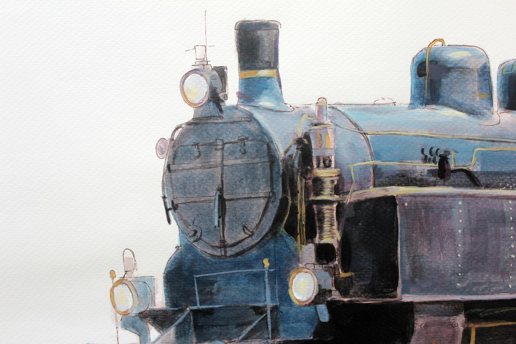 A locomotive - XXI Century, Contemporary Watercolor & Ink Painting, Realistic 1