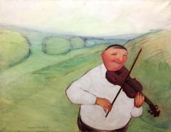 Fiddler - XX Century, Figurative Oil Painting, Landscape, Muted Colors