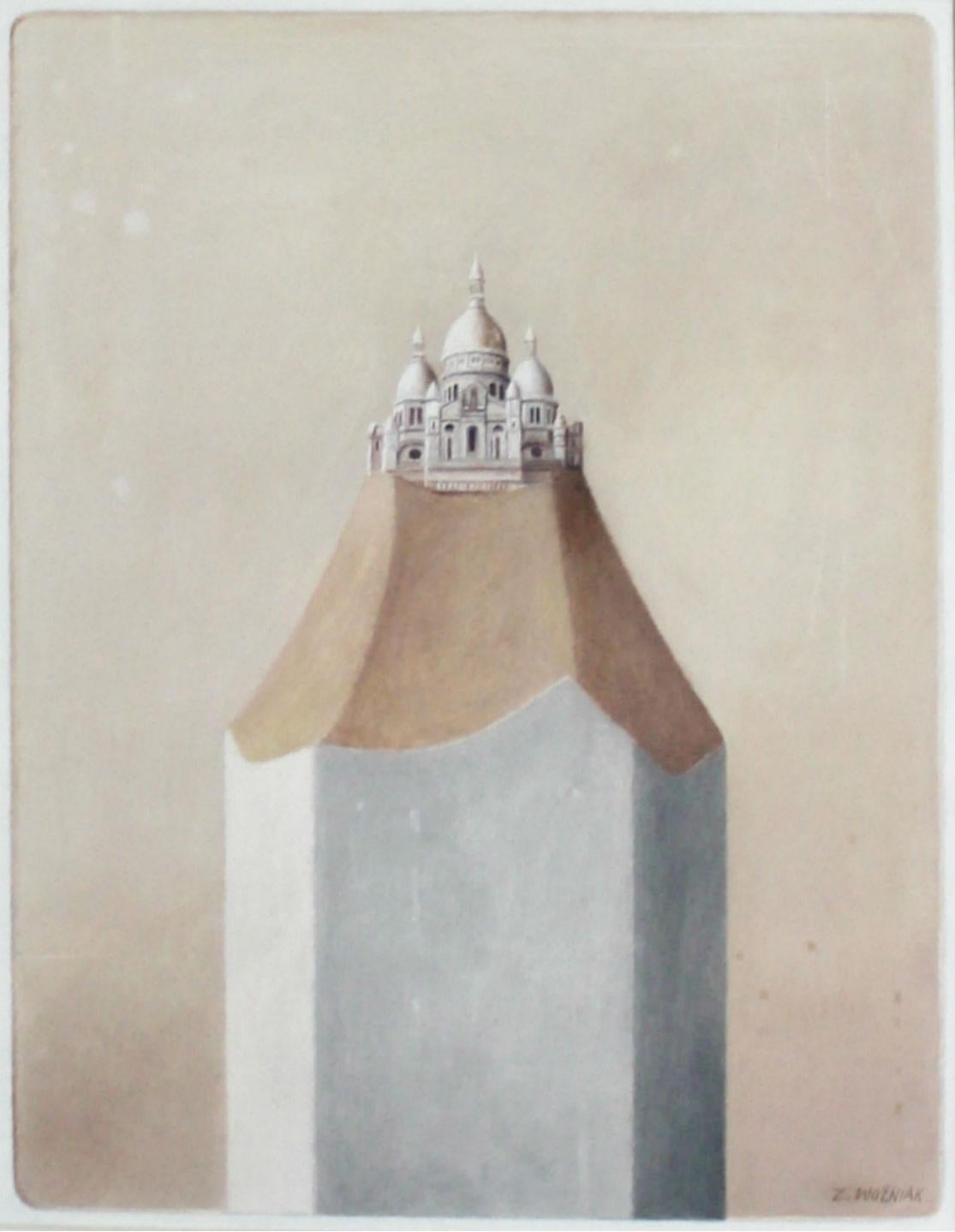 Zbigniew Wozniak Figurative Painting - Paris. Sacre-ceur - Contemporary Oil Painting, Surrealism, Architecture