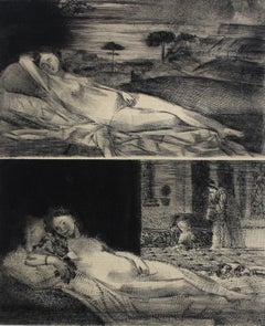 Avant Olympia - XXIe siècle, gravure figurative contemporaine sur toile, nu