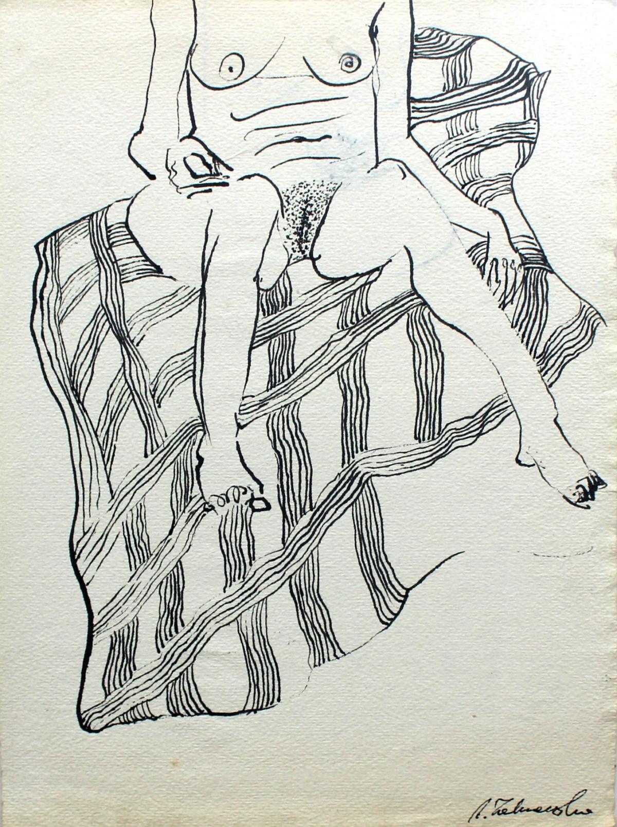 Agnieszka Zakrzewska Figurative Art - Untitled - XXI Century, Contemporary Figurative Ink Drawing, Female Nude