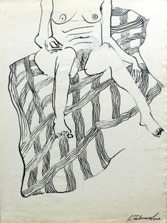 Sans titre - XXIe siècle, dessin figuratif contemporain à l'encre, nu féminin