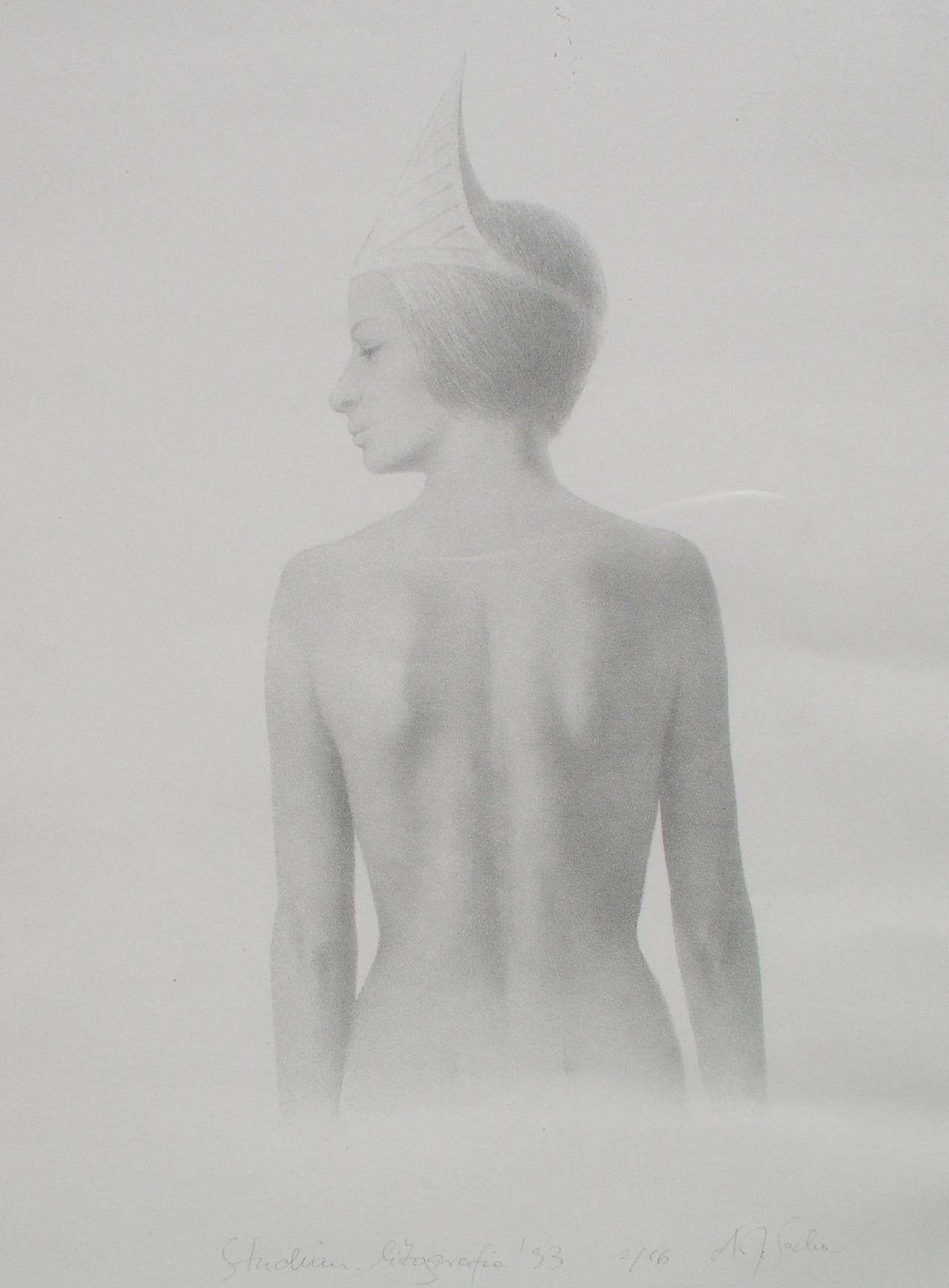 Alicja Jelonek-Socha Figurative Print - Back - XX Century, Monochromatic Litograph Print, Female nude, Gray
