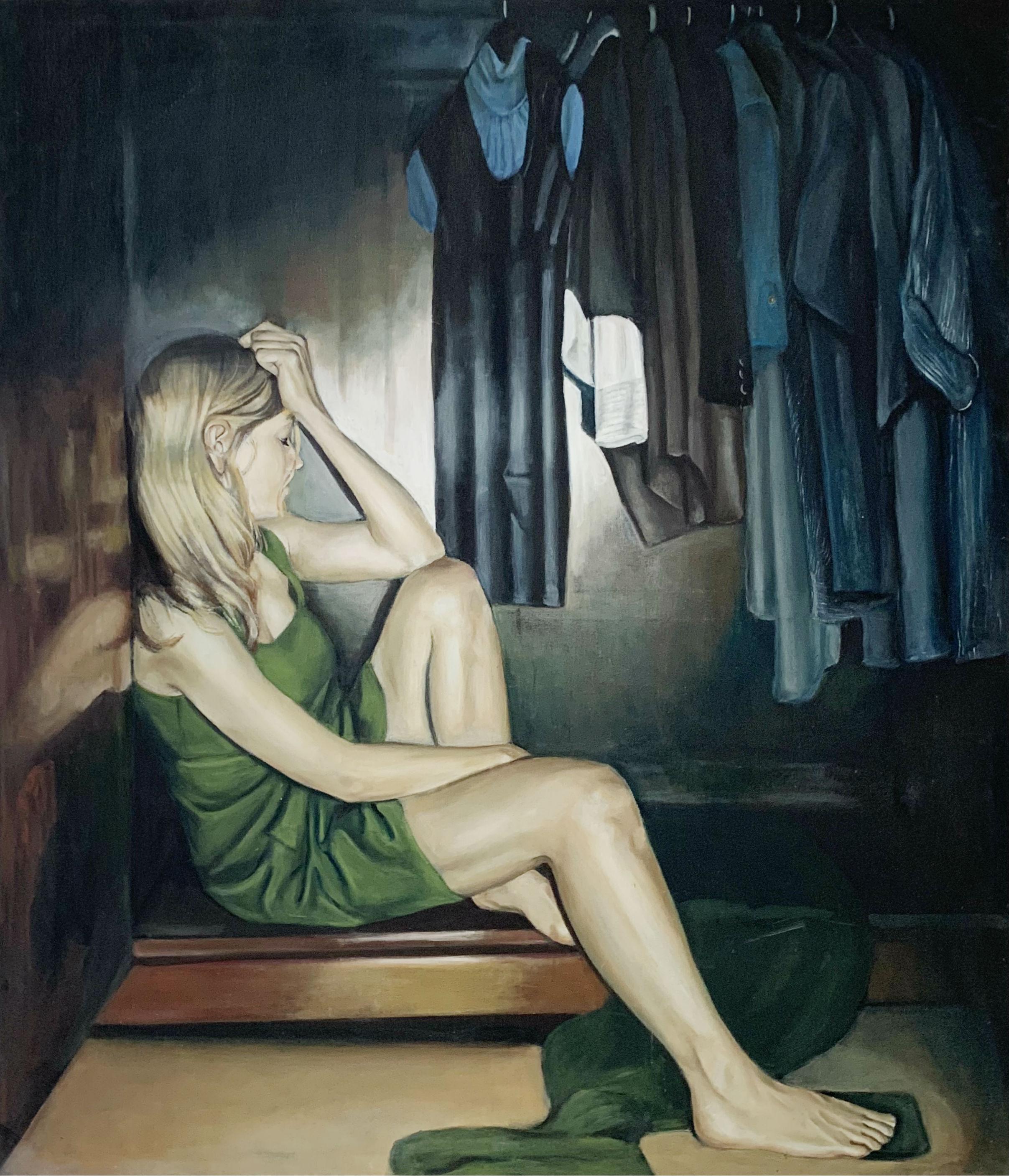 Anna Roza Kolacka Figurative Painting - A closet - tribute to Olga Tokarczuk -- Figurative oil painting, Photorealism