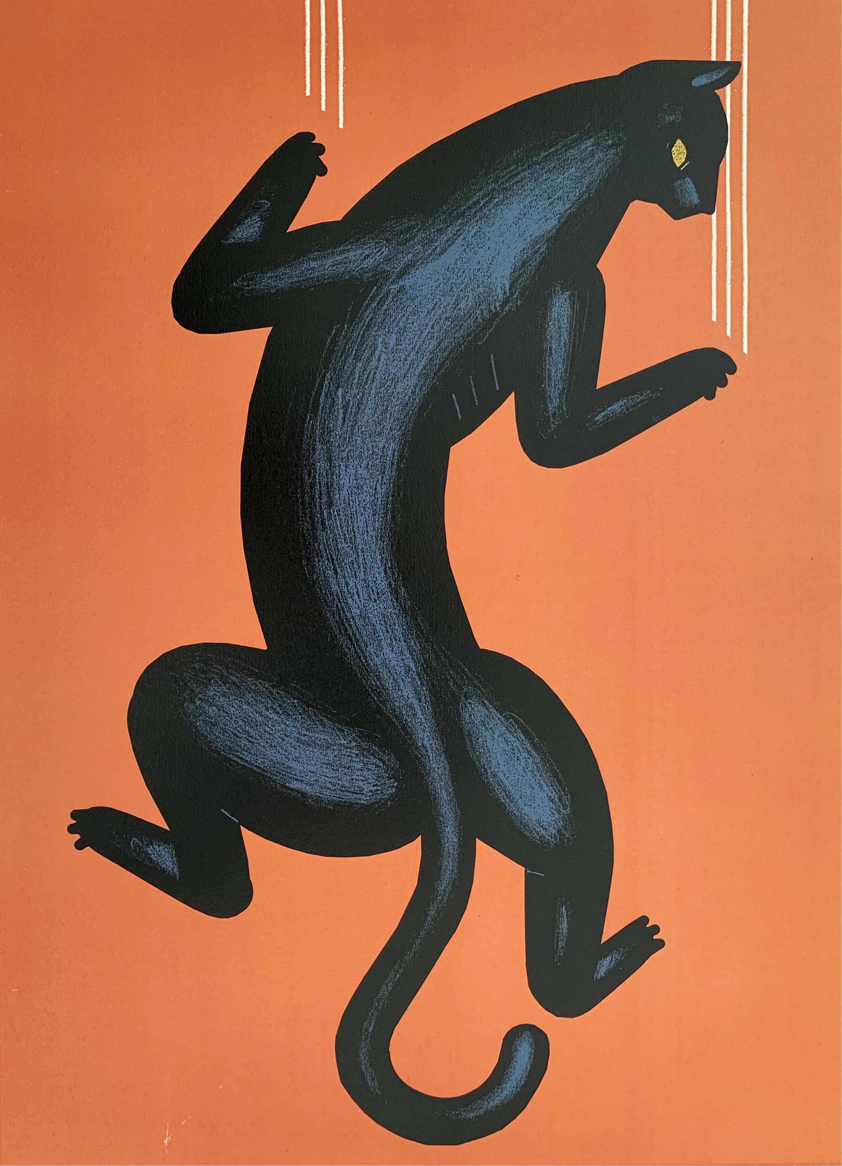 Joanna Gebal Figurative Print - Panther - Digital print, Animal, Black & Orange, Young art, Vibrant colors