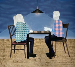 Conversation - Mixed media acrylic painting, Figurative,