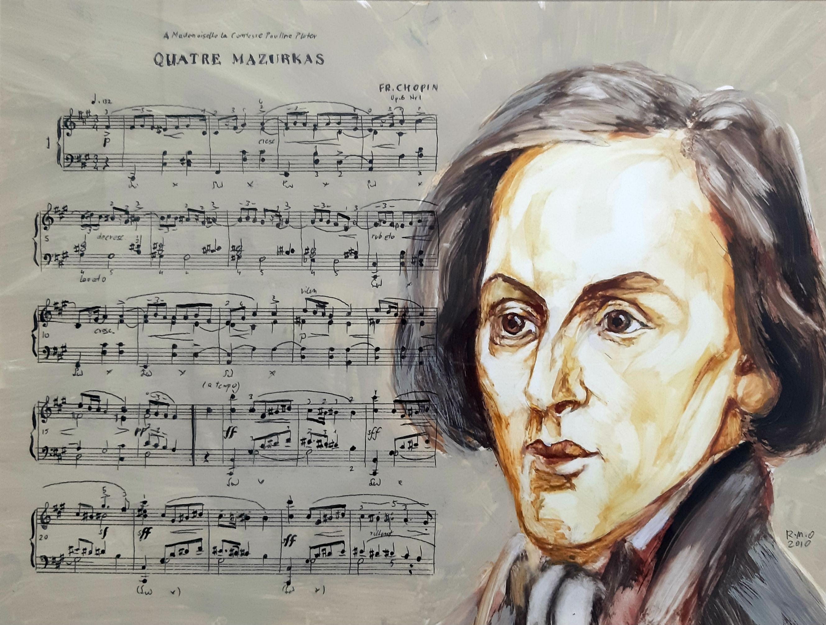 Frederick Chopin's Mazurka - Contemporary Portrait Painting, Music & notes