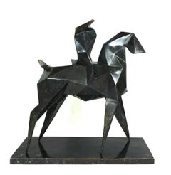 Veni, vidi, vici - Contemporary cubistic bronze sculpture, Horse, Rider