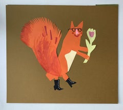 A squirrel - Papercut & gouache artwork, Colorful Animal, Fairy tale, Figurative