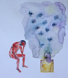 Adams 08.28.2022 - Aquarelle contemporaine sur papier, série Carnets de guerre