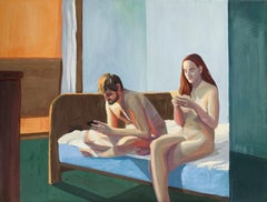 Intimacy - Peinture contemporaine de tempera, Jeune art, réalisme, couple, art polonais