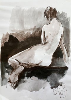 Nude - Contemporary figurative watercolor painting, Black & white, Polish art