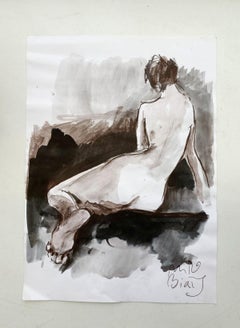 Nude - Contemporary figurative watercolor painting, Black & white, Polish art