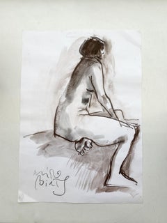 Nude - Contemporary figurative watercolor painting, Black & white, Polish art