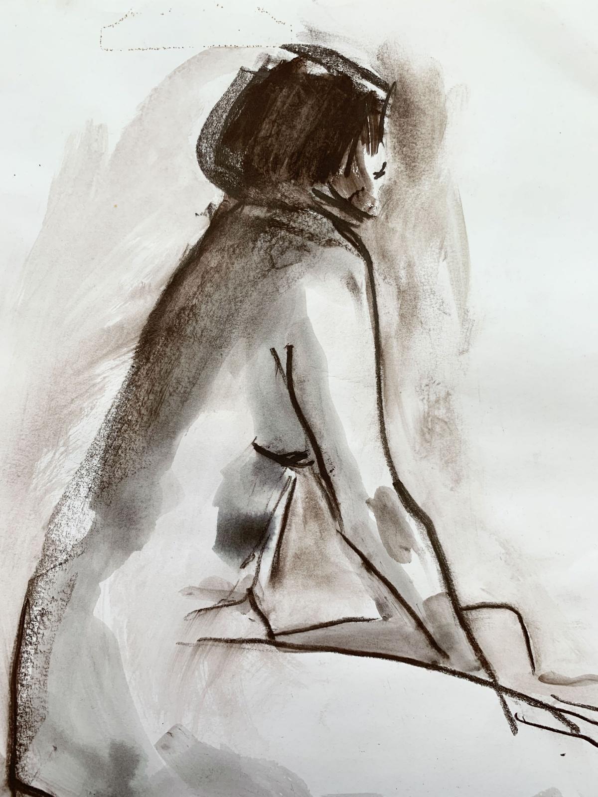 Nude - Contemporary figurative watercolor painting, Black & white, Polish art - Other Art Style Art by Miro Biały